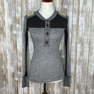 Free People Gray/Charcoal/Yellow Snowflake Henley